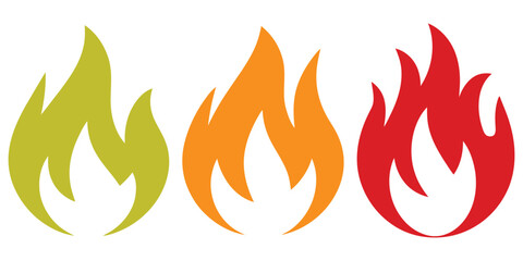 Collection of hand drawn fire flames with crayon, pastel, chalk or pencil texture. Grunge elements in sketch style. Yellow vector illustration isolated on a white background