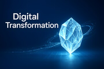 Data Transformation Crystal with Digital Glow for Analytics and Business Insights