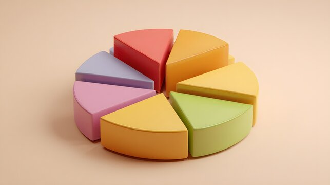 Colorful pie chart composed of various colored sectors, symbolizing data representation and analysis.