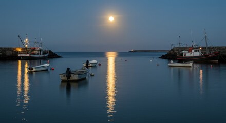 Fototapeta premium Peaceful harbor moonlight