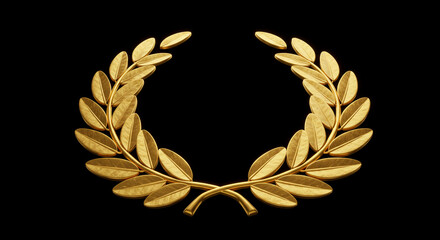 Gold laurel wreath on black background symbolizing victory  