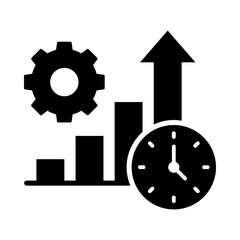 Gears and Graph Icon. Productivity Icon. Efficient Workflow and Output. Time Management Icon. Solid Black Style. Vector Illustration.