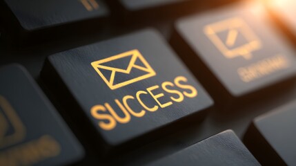 Keyboard button symbolizing achievement and digital communication with success displayed on key.