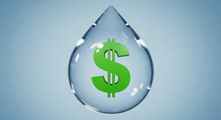 Obraz premium Water drop with dollar symbol inside on blue background 
