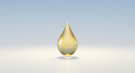 Fototapeta premium Clear oil droplet on white surface against blue background 