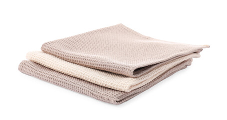 Clean stacked waffle towels isolated on white