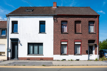 Modest residential houses in a row in Péruwelz, Hainaut, Belgium