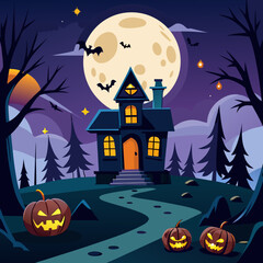 Fototapeta premium A Halloween background featuring a haunted house