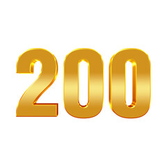 Golden 3D Number 200 PNG