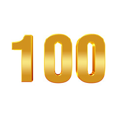 3D Golden Number 100 PNG