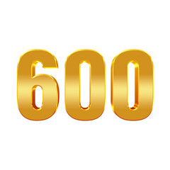 600 Gold 3D Number PNG