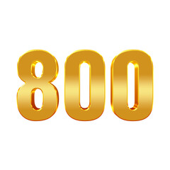 800 Gold 3D Number Illustration