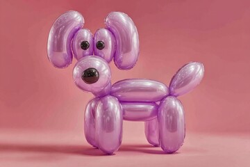 Purple inflatable balloon dog standing on pink background, representing fun, celebration, and childhood memories