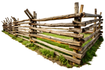 Rustic wooden log fence isolated on transparent background
