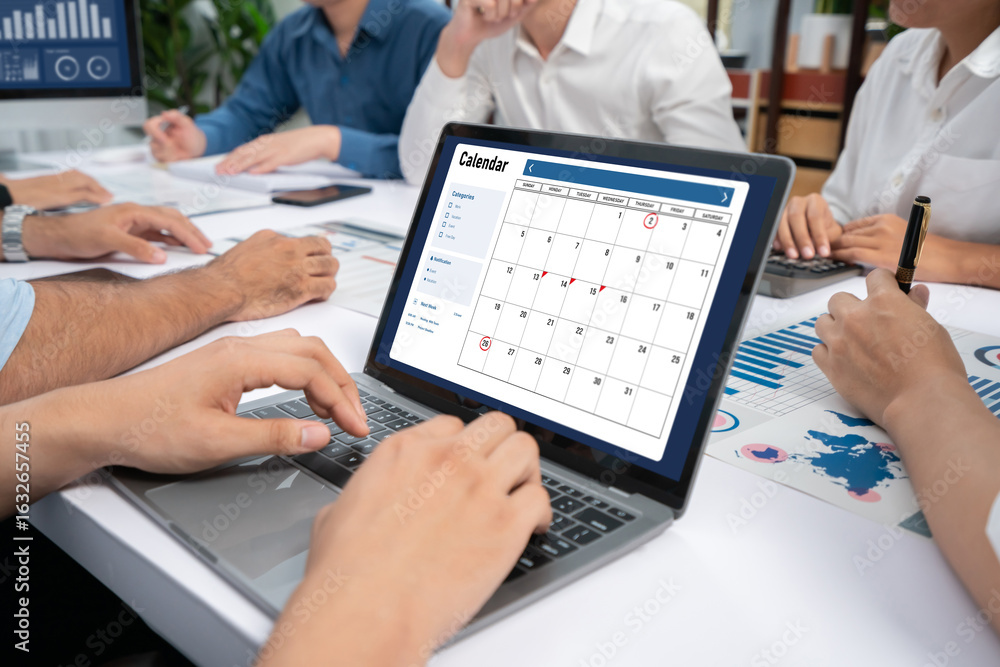 Poster calendar on computer software application for brisk schedule planning for personal organizer and onl