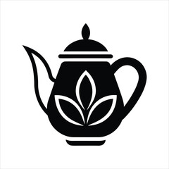 Tea Pot with Leaf Vector Silhouette Illustration