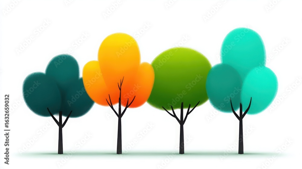 Poster four trees with different colors and sizes