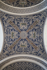 Detail of a richly decorated ceiling of the Buda Castle Garden Bazaar (Varkert Bazaar) in Budapest,...