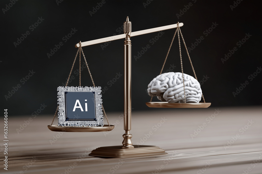 Aufkleber a scale with a brain on one side and the word ai on the other