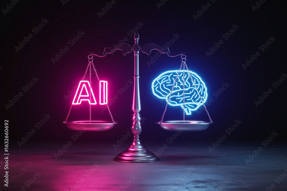 Poster a scale with two glowing brains on either side of it
