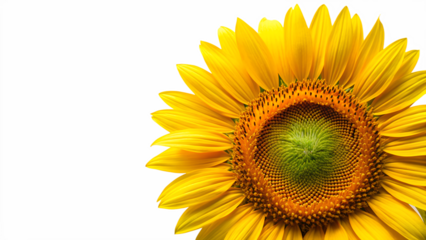 Closeup of a vibrant yellow sunflower with detailed center and petals, isolated on transparent background