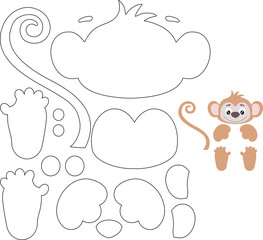 Monkey animal cut file, laser cut, cricut, silhouette, paper craft, felt craft, fabric craft, svg file, cutting file