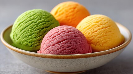 A bowl of ice cream with four different colors