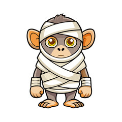 Funny Monkey Dressed as Mummy Wrapped in Toilet Paper – Halloween Cartoon Vector for Kids, Stickers, and Party Decor