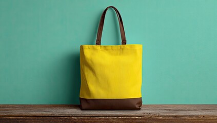 Yellow tote bag on wooden table