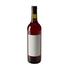 Full glass bottle of red wine with blank label and cork isolated on a transparent background liquid png, cut out, clipping path, social media, Advertisement, high quality, HD photo, close up.