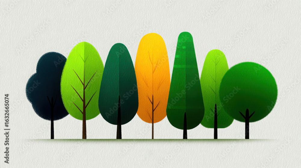 Poster a row of trees with some of them being green and some of them being yellow