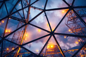 Fototapeta premium Industrial glass dome, nighttime view