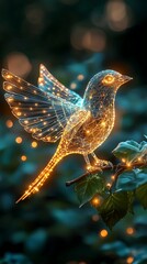 Ethereal Bird with Glowing Lights in a Dreamy Forest Setting AI Dream Builders