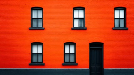 Obraz premium The building is red and has black windows