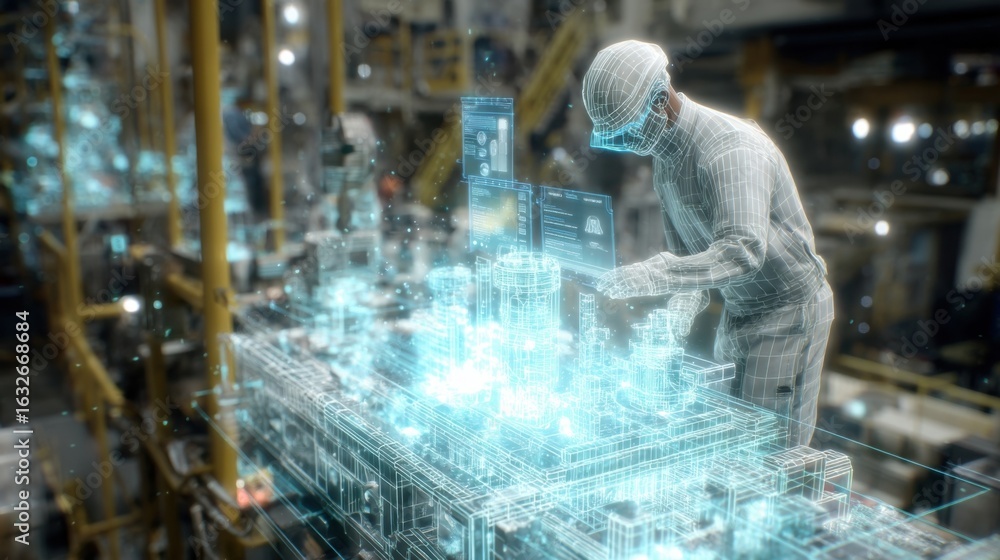 Poster interaction between a technician and an aipowered assistant visualized through a holographic interfa