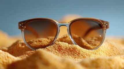 Stylish Sunglasses on Yellow Sand Showing Summer Vibes and Relaxation