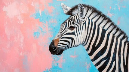 A vibrant portrait of a zebra against a colorful background.