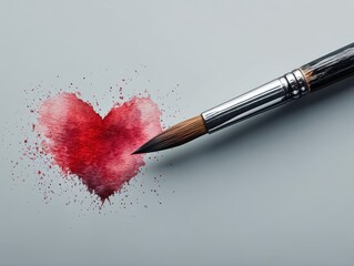 Heart Shape Created by Artist with Paintbrush in Vibrant Red