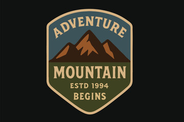 Vintage Mountain Adventure Logo Badge &ndash; Retro Wilderness Emblem Design, Minimalist Outdoor Travel Patch, Hiking Explorer Icon for Branding, Established Trekking Club Vector Graphic