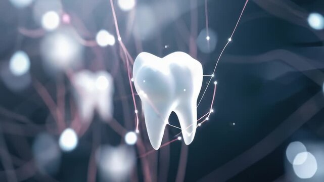 A single tooth sits on top of some grass, likely from a discarded dental piece