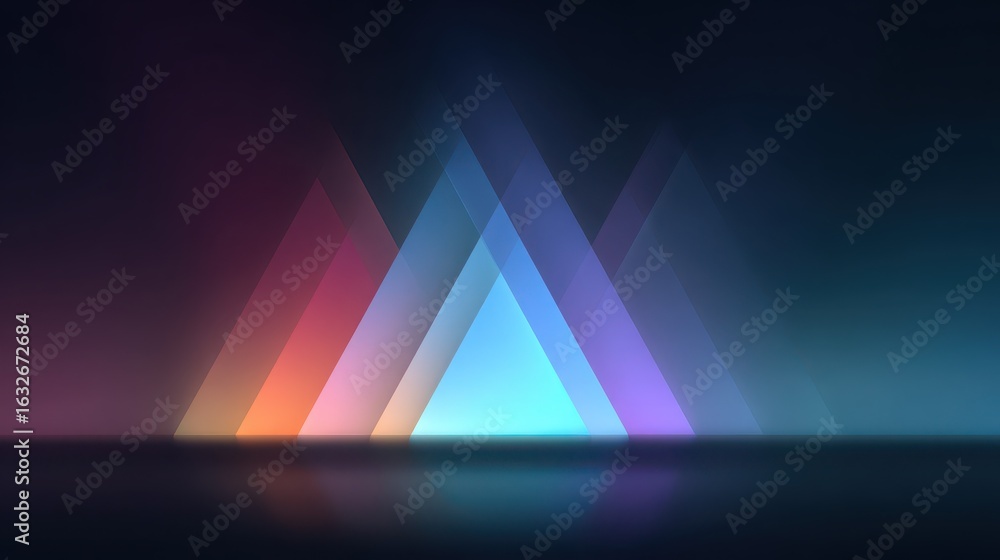Poster a colorful triangle formation is displayed on a dark background