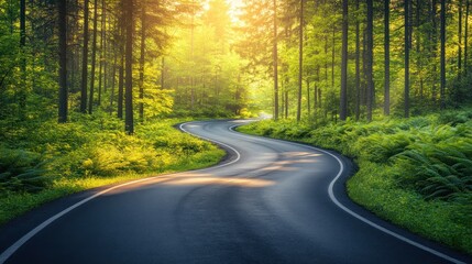 Fototapeta premium Winding road through vibrant forest