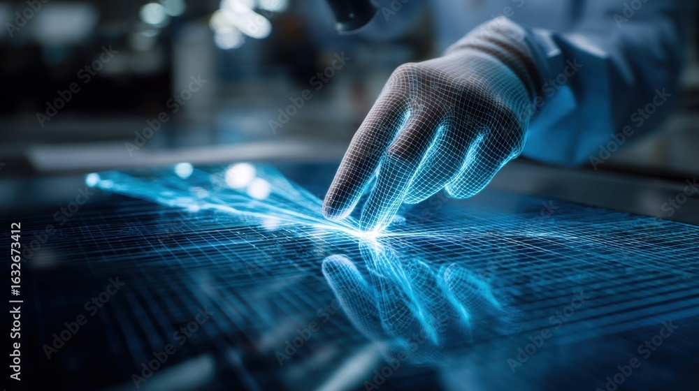 Poster closeup of a technicians hands expertly calibrating a machine that layers anodefree materials onto b