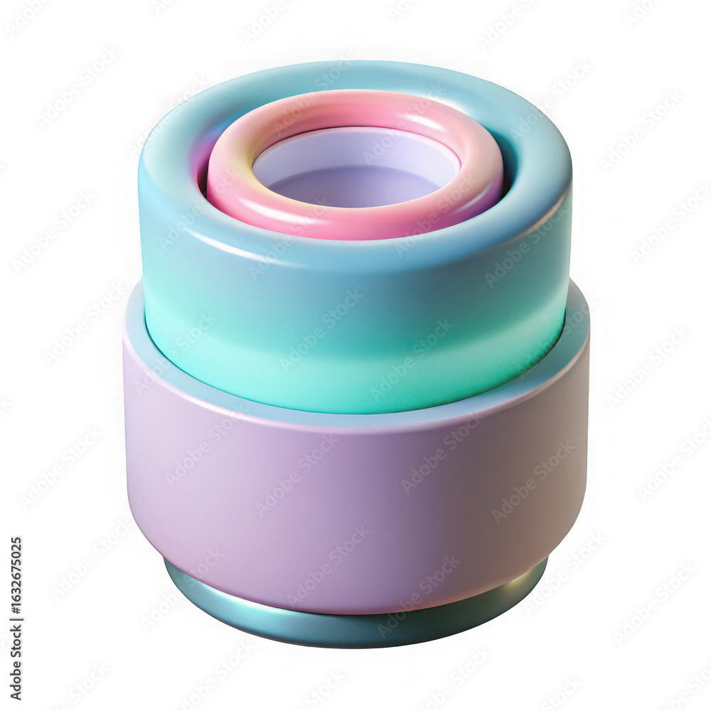 Poster 3d illustration of a stack of three dimensional cylinders in pastel colors creates a simple and mode
