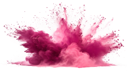 Photo of a dynamic explosion of pink powder, isolated on transparent background