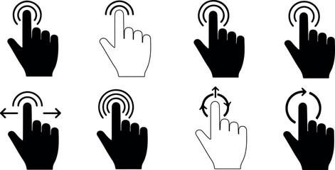 Fototapeta premium Hand cursor icons for touch gestures and clicks vector