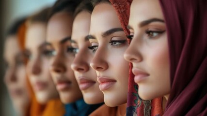 Group of women wearing headscarves and scarves, great for cultural or fashion themes