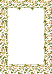 Watercolor autumn leaves and berries frame on transparent background. Hand-painted fall foliage border ideal for fall-themed greeting cards, invitations, posters, flyers, digital projects, stationery