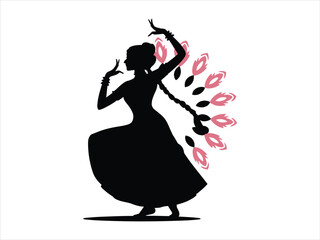 Indian dancer silhouette pink feathers traditional costume