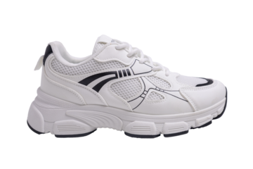 White sneaker with black details isolated on transparent background